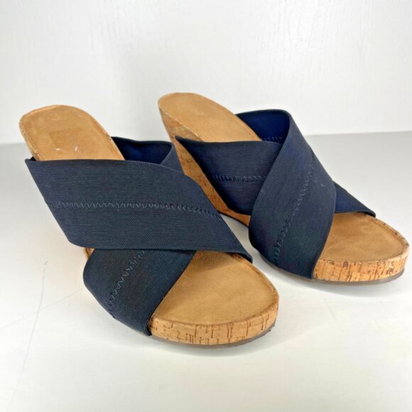 Aerosoles Party Plush Women's Black Stretch Open Toe Cork Wedge Sandal Size 9 - Picture 3 of 10